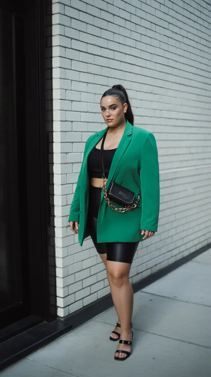 Trendy curvy outfits inspo 2026 Emerald Blazer & Black Set - Bold Street Confidence