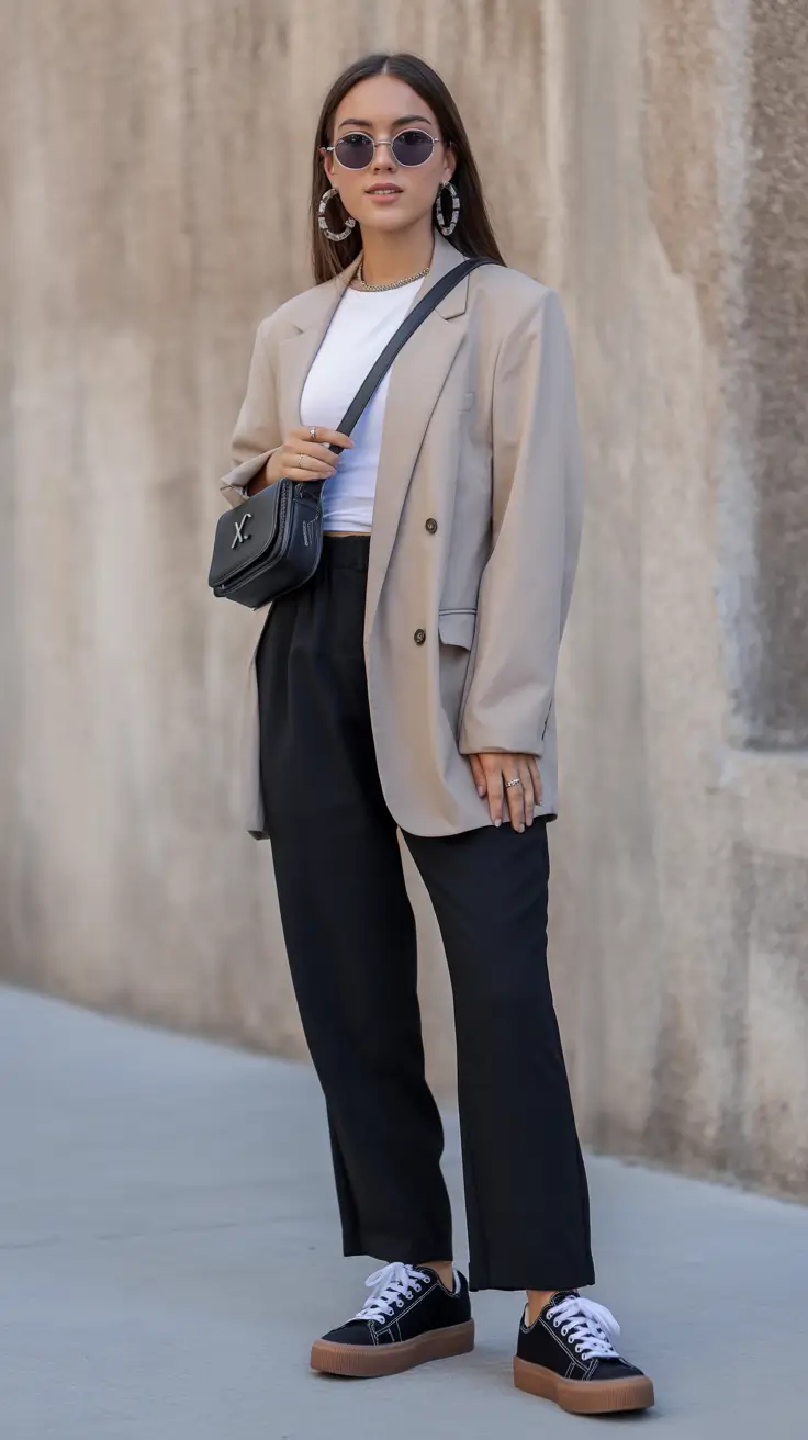 sneakers outfits women Effortless Street Minimalism