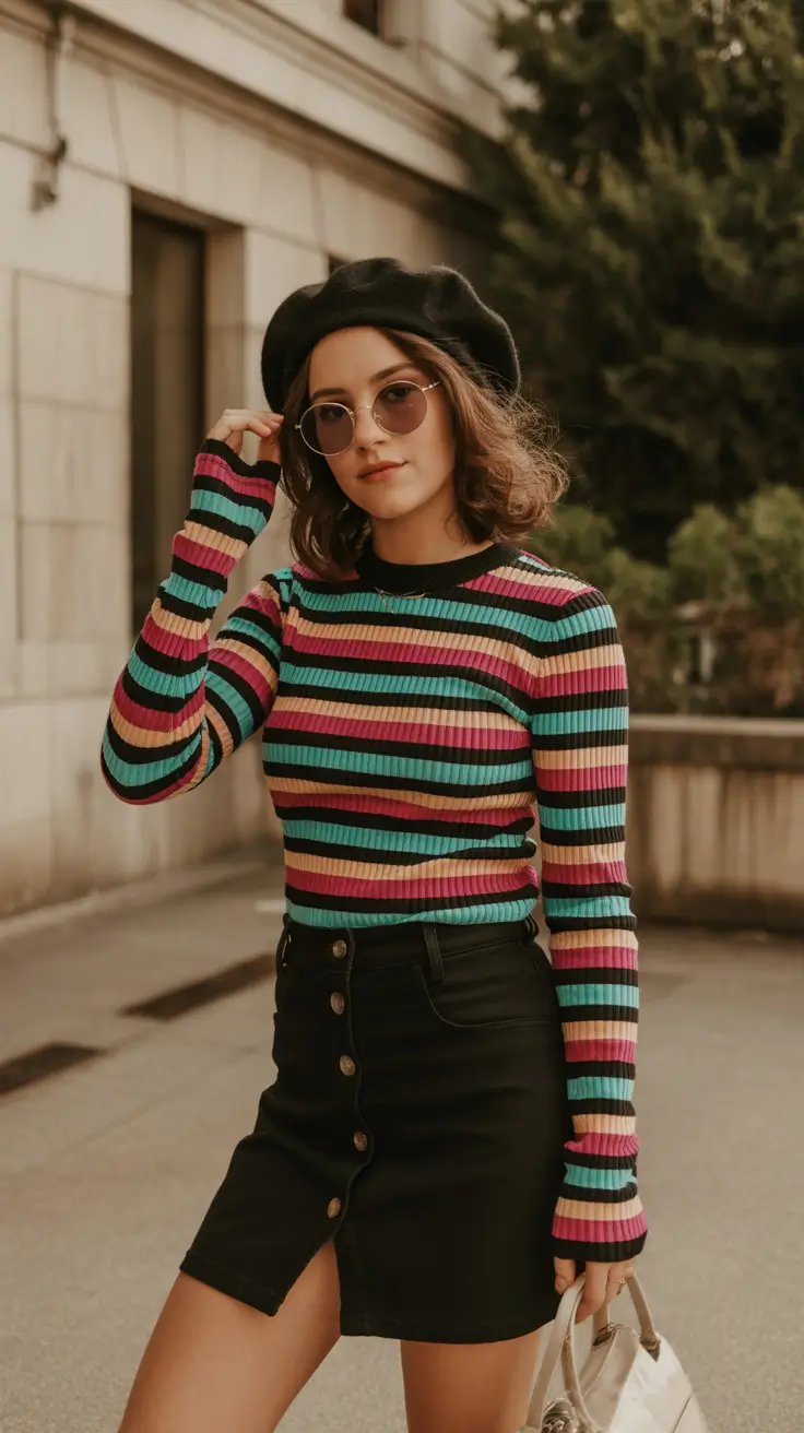 Trendy sweater outfits 2026 Retro Rainbow