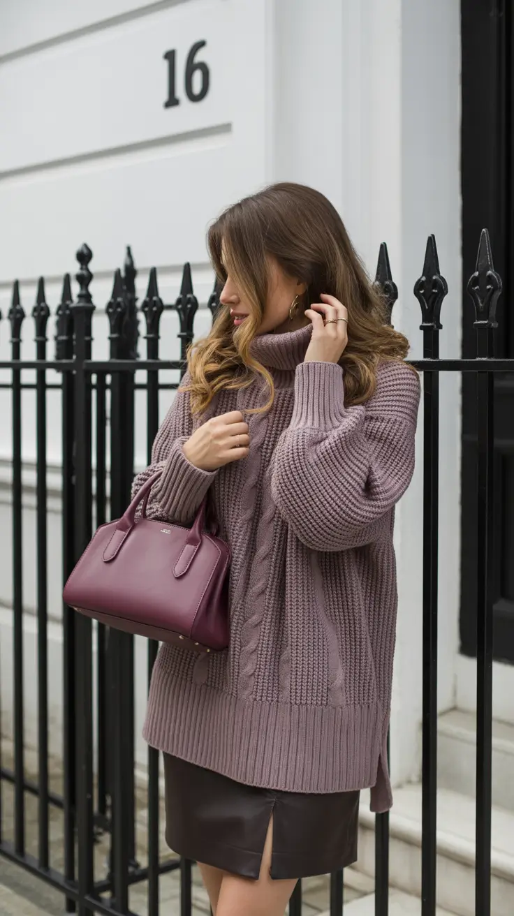 Trendy sweater outfits 2026 Plum Elegance