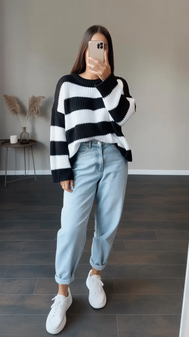cold weather outfits casual Striped Simplicity