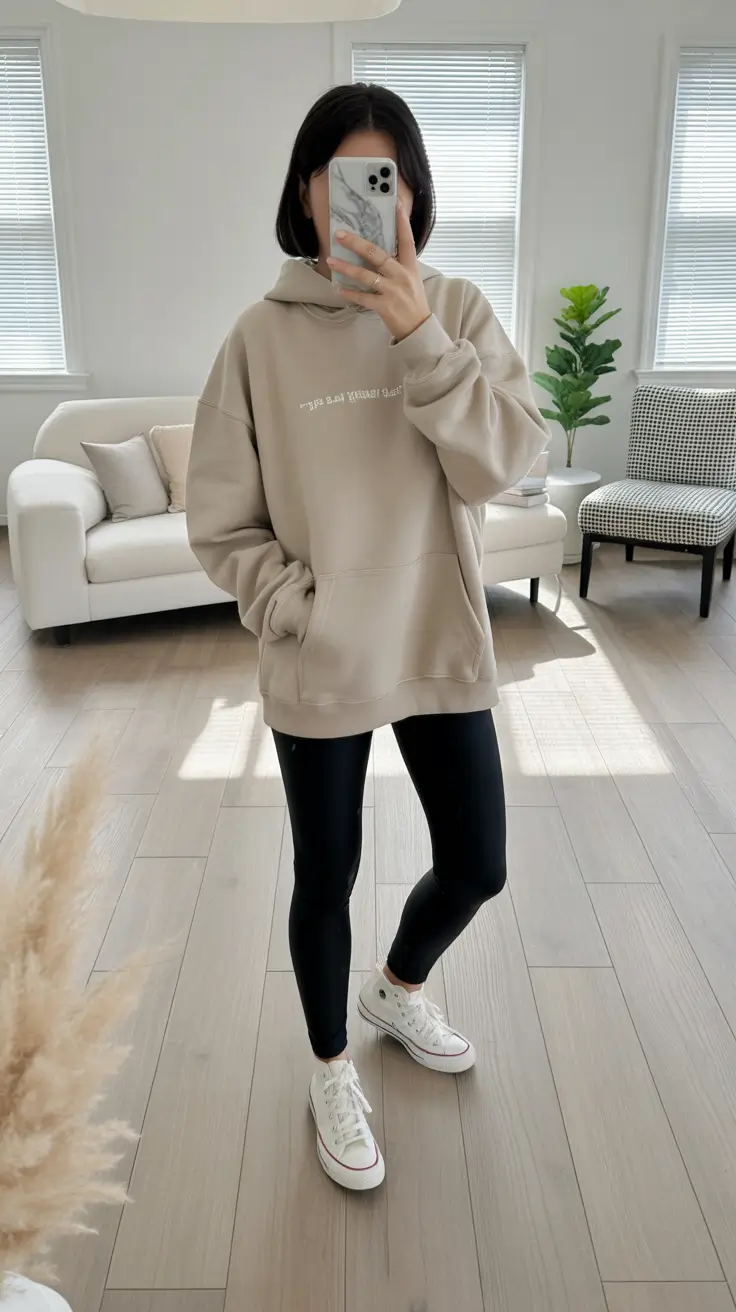 cold weather outfits baddie Beige Hoodie Minimalism