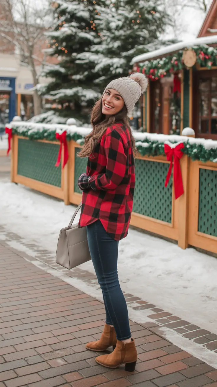 cold weather outfits school Red Plaid Winter Magic