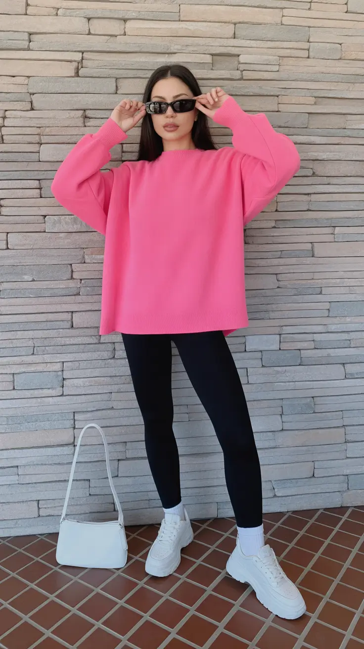 cold weather outfits baddie Pop of Pink Energy