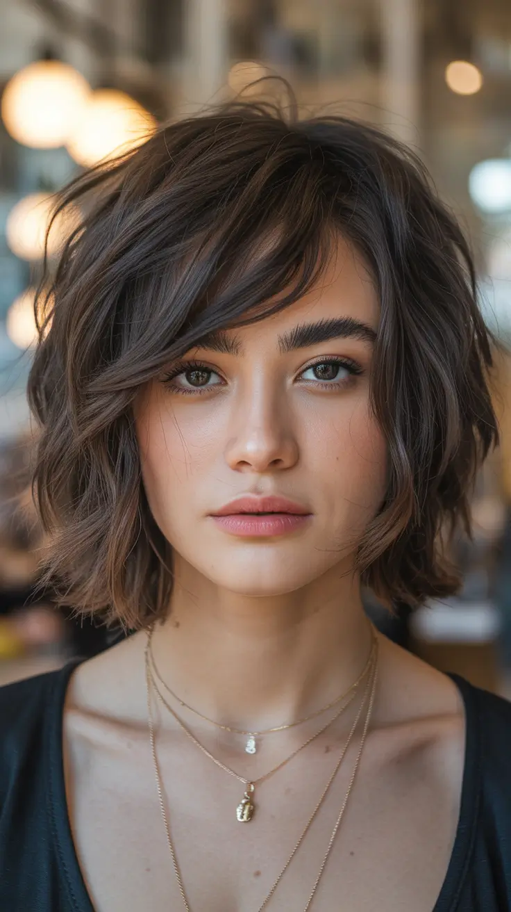 lob haircut with curtain bangs Choppy Lob with Curtain Bangs