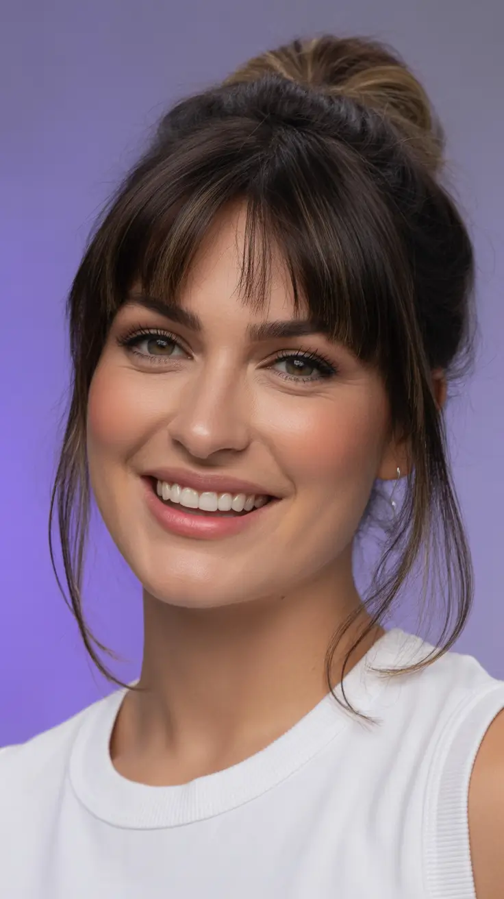 lob haircut with bangs Updo with Fringe Softness