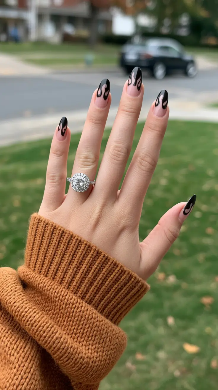 black nails 2026 Soft Flame Noir Tips