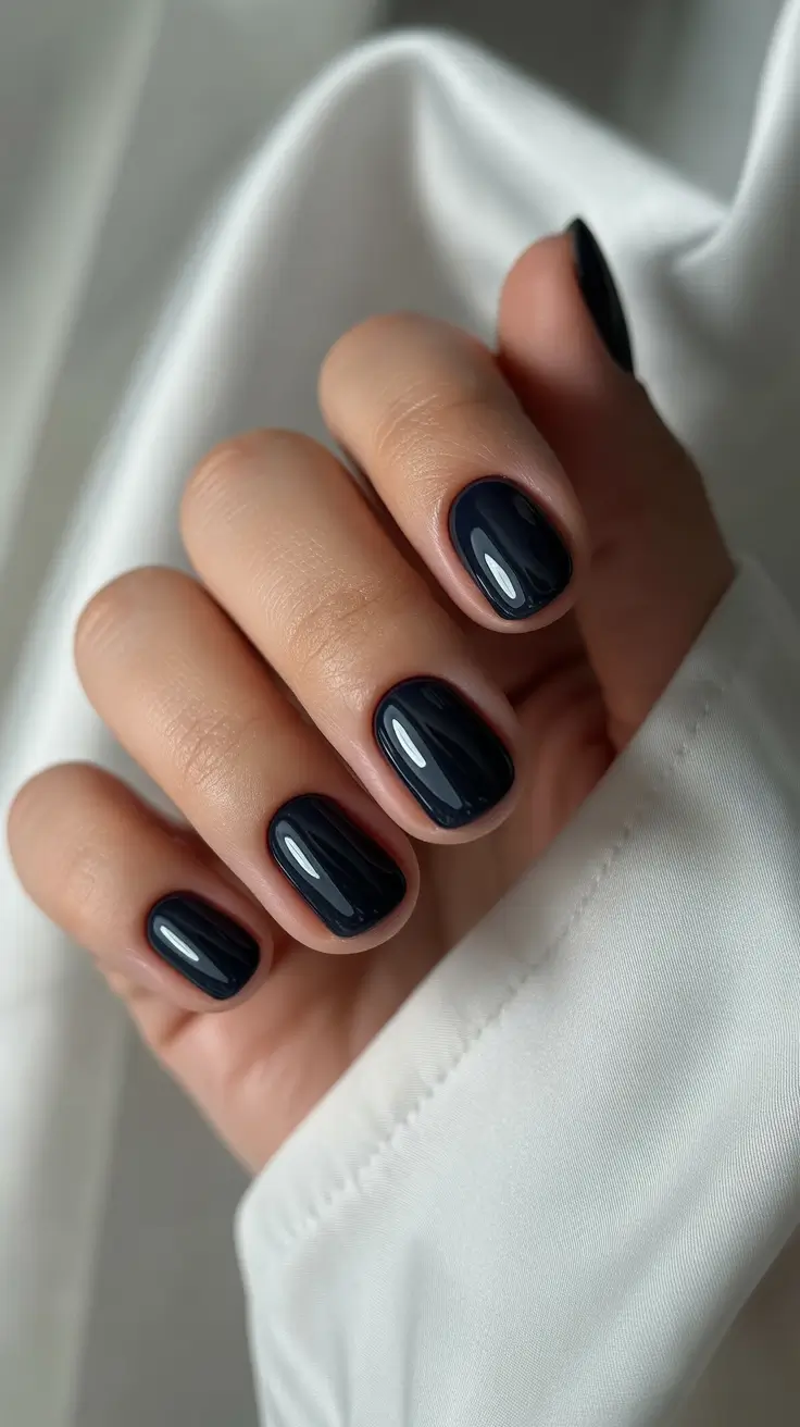 black nails 2026 Deep Midnight Navy Shorties