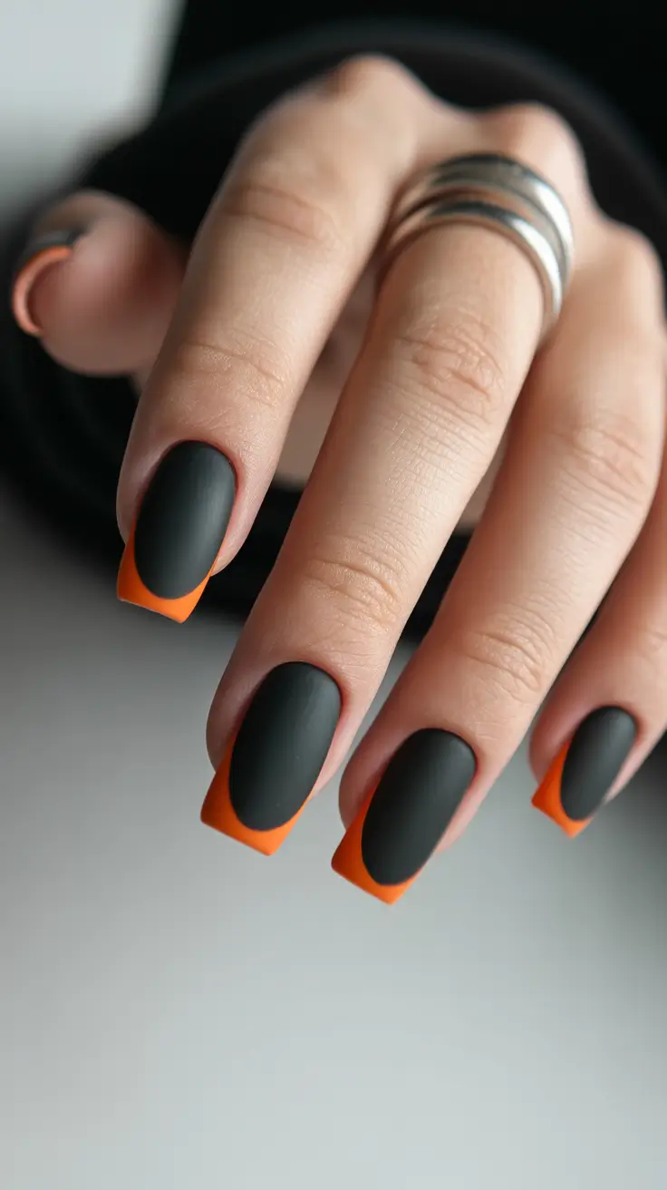 black nails 2026 Matte Midnight With Orange Accents