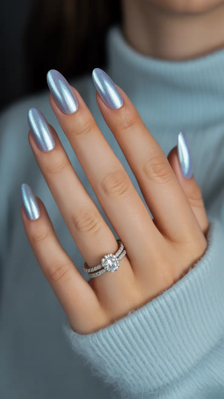blue nail designs 2026 Soft Chrome Blue Glow
