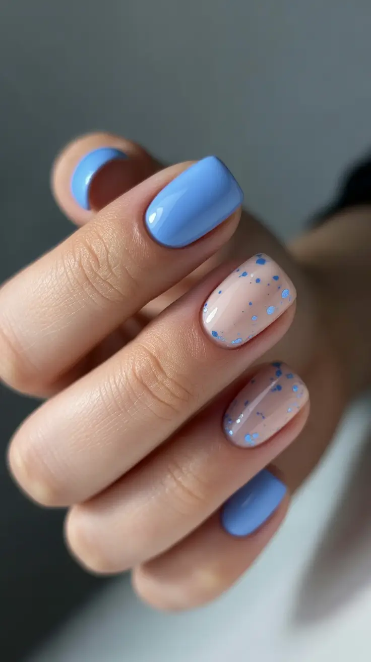 blue nail designs 2026 Confetti Blue Short Charm