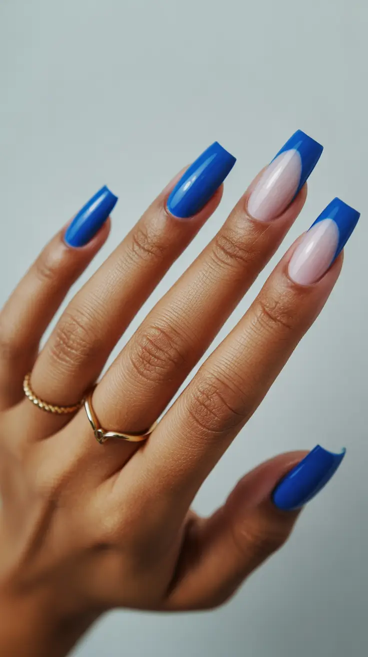 blue nail designs 2026 Bold Cobalt Block French