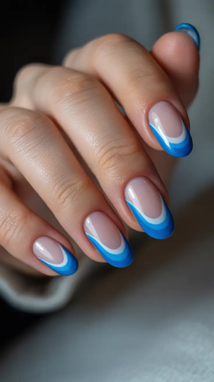 blue nail designs 2026 Layered Ocean French Arches