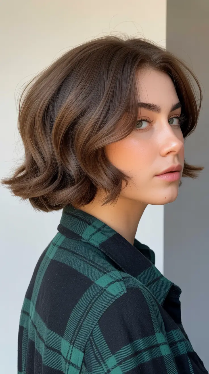 choppy bob haircut inspiration 2026 Chocolate Shine and Subtle Waves