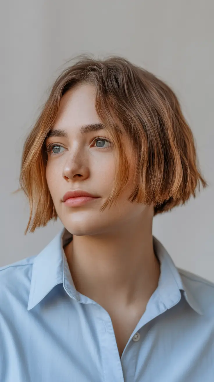 choppy bob haircut inspiration 2026 Undone Chic with Subtle Blonde Hints