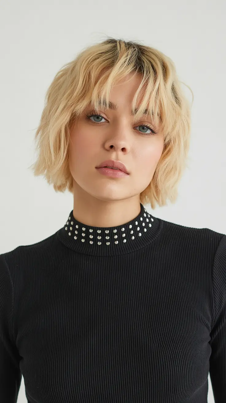 choppy bob haircut inspiration 2026 Platinum Texture with Rock-Chic Energy