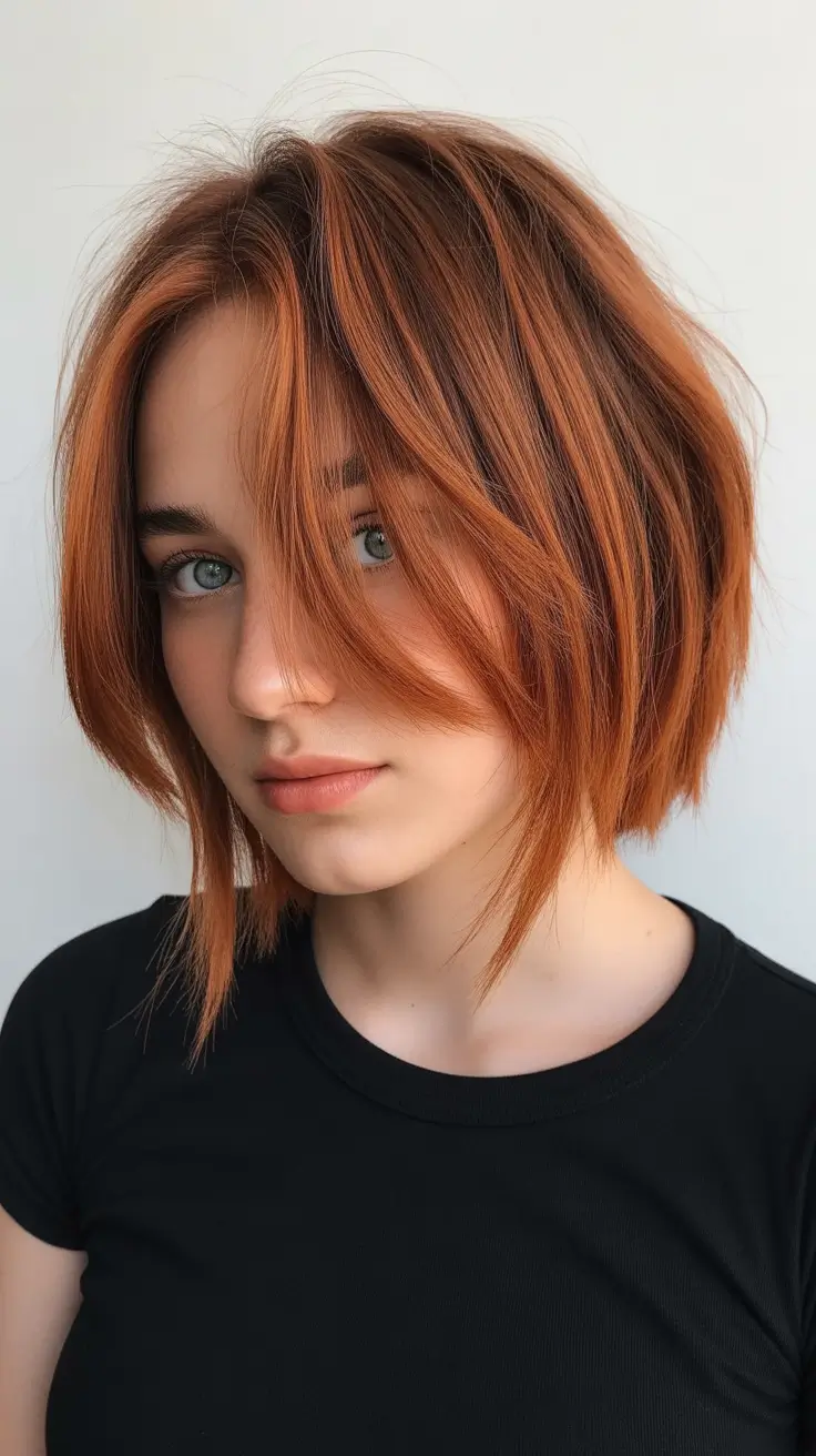 choppy bob haircut inspiration 2026 Amber Copper Glow and Airy Movement