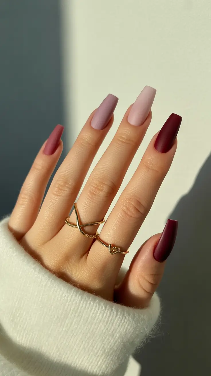 coffin nail designs 2026 Matte Berry Shades for Cozy Transitional Style