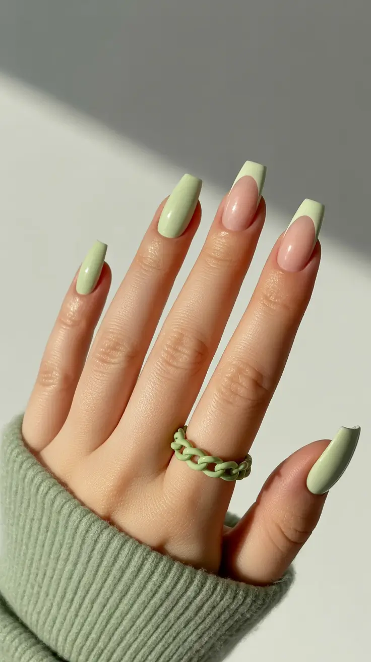 coffin nail designs 2026 Soft Mint Contrast for Fresh Minimalist Style