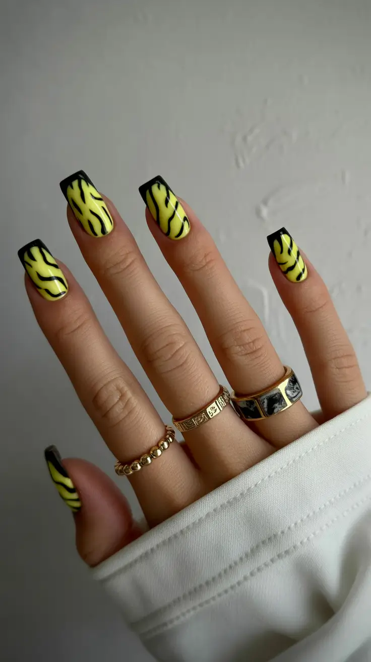 creative acrylic nails 2026 Neon Zebra Square Boldness