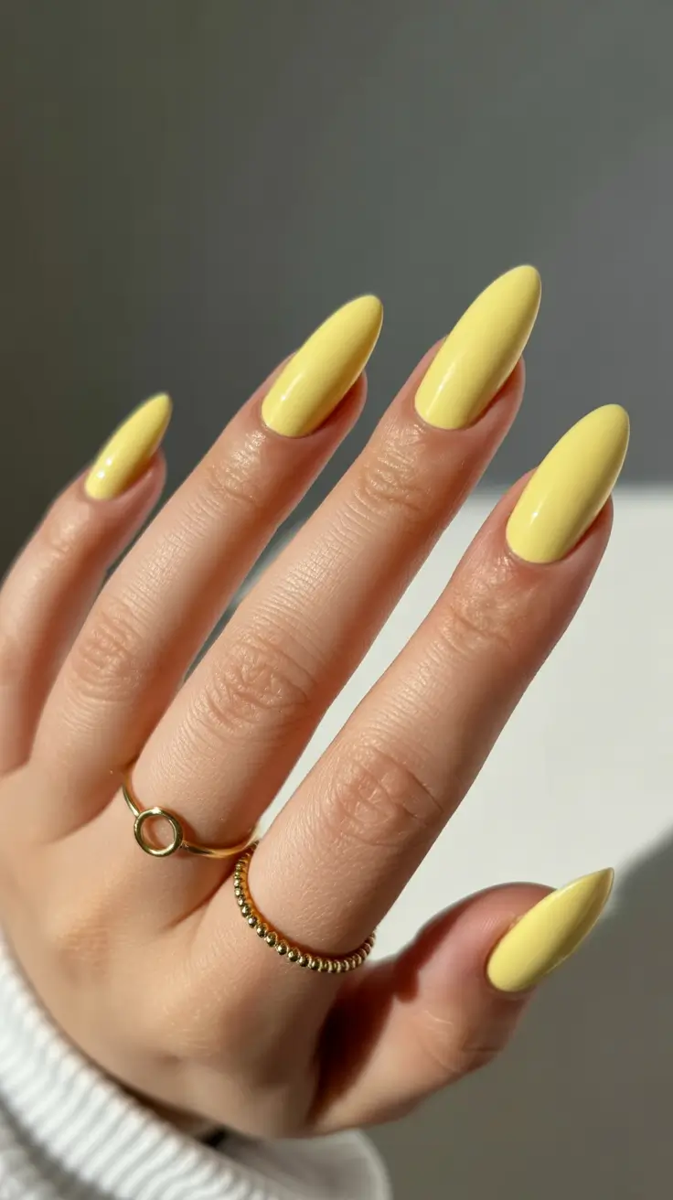 creative acrylic nails 2026 Soft Lemon Almond Glow