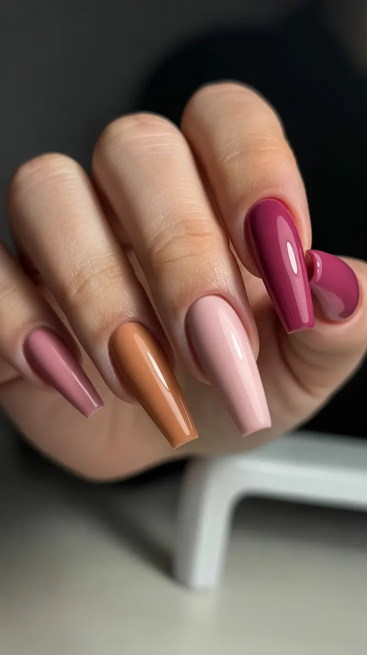 creative acrylic nails 2026 Warm Multitone Long Square Harmony