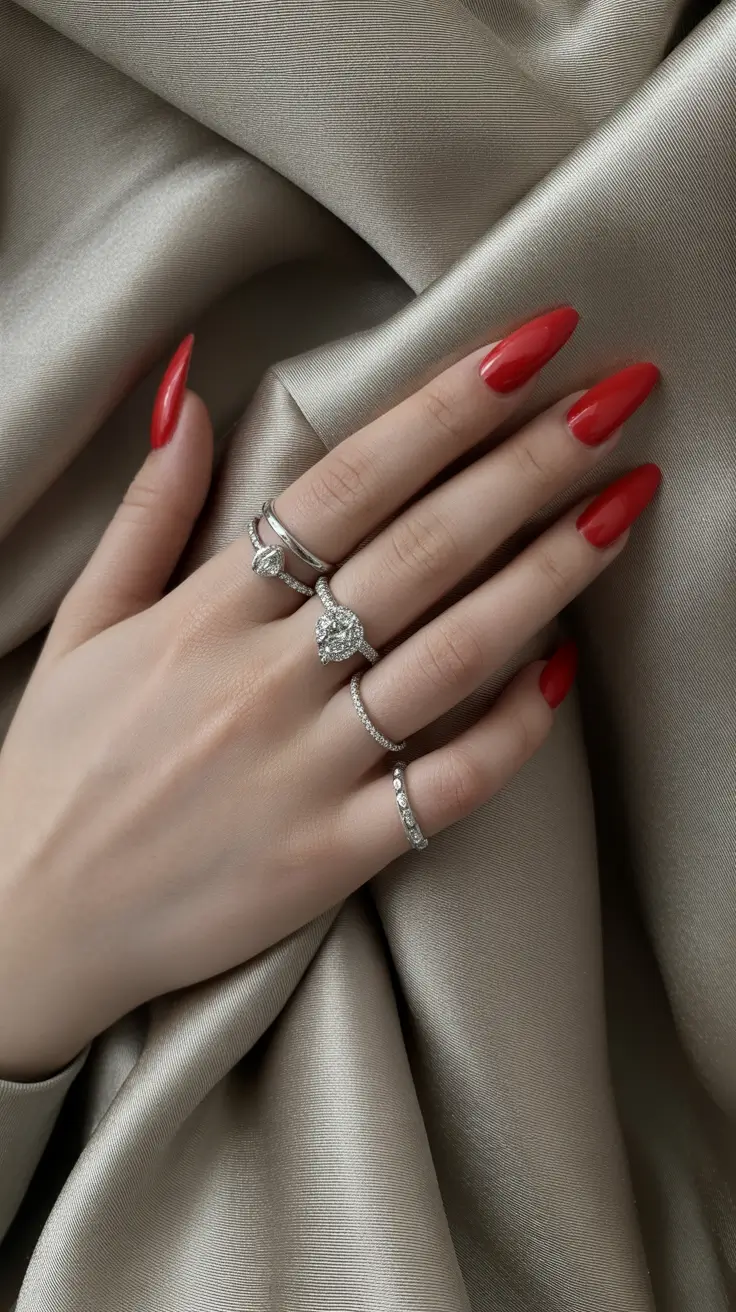 creative acrylic nails 2026 Classic Red Luxury Gloss