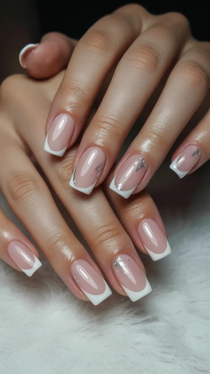 creative french nails 2026 Silver-Kissed Classic Square French