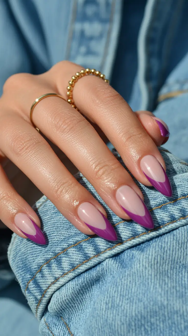 creative french nails 2026 Violet Edge Modern Almond French