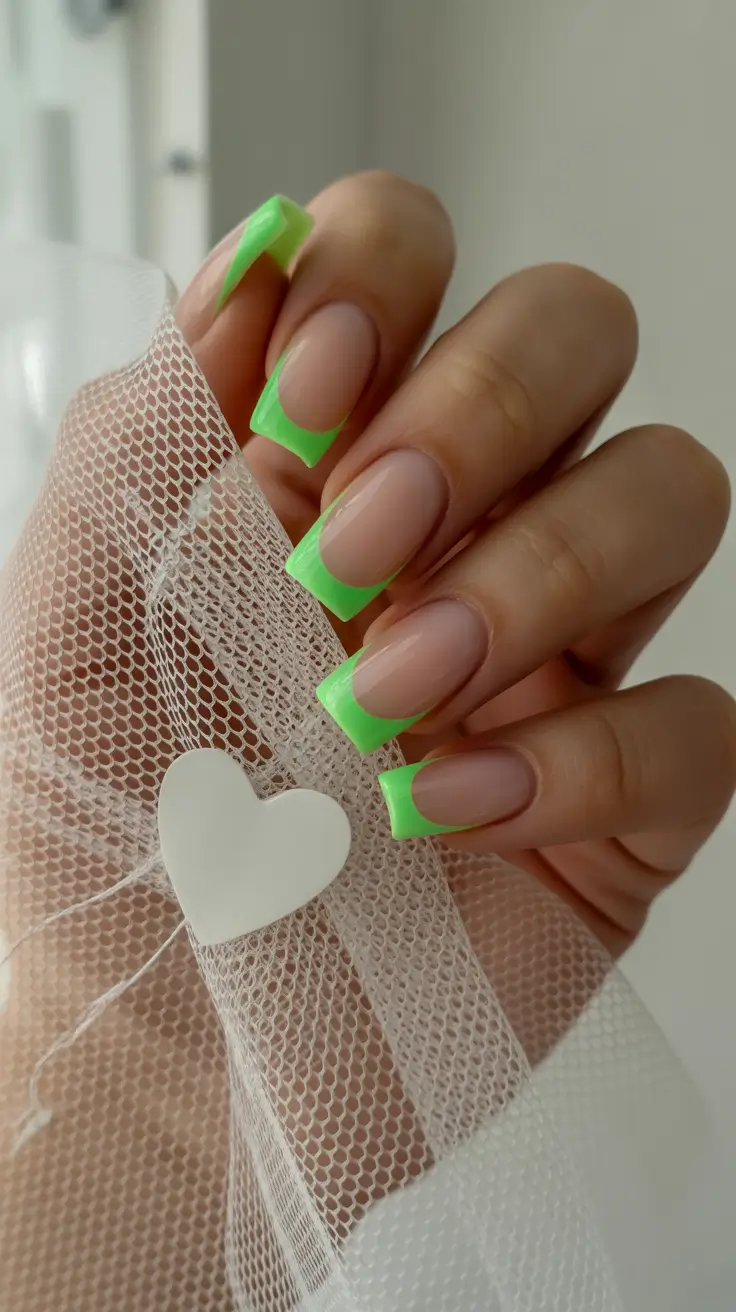 creative french nails 2026 Lime Glow Square French