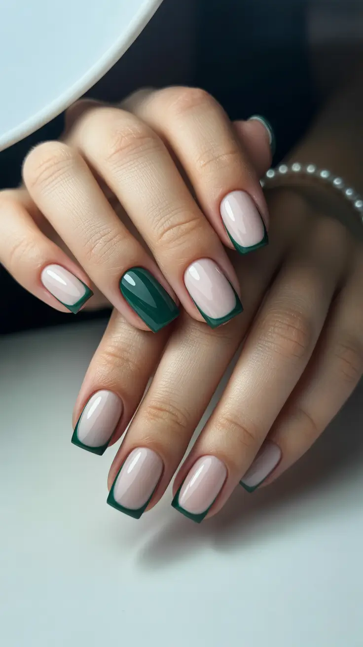 creative french nails 2026 Emerald Edge Square French