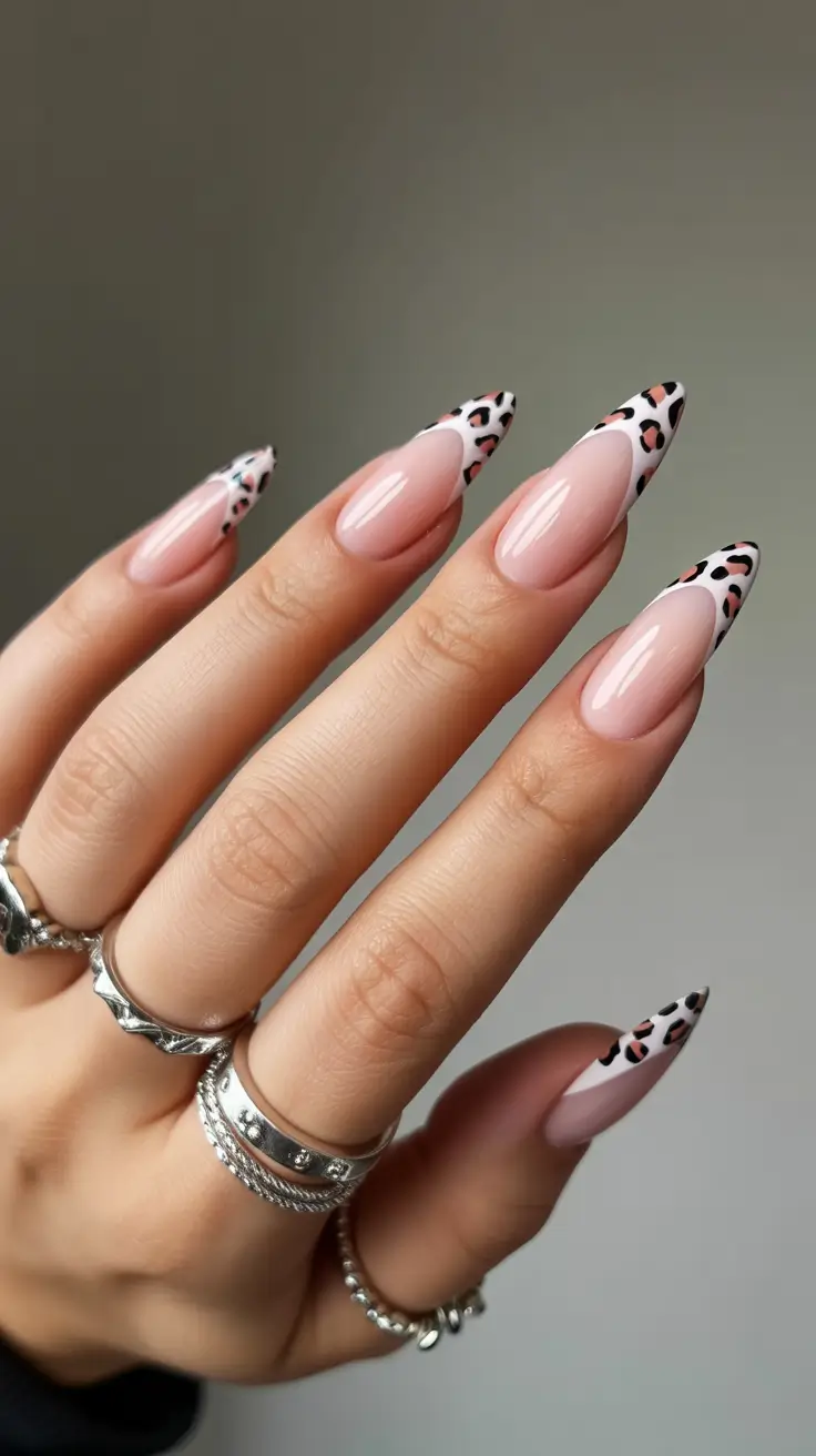 creative french nails 2026 Leopard Accent French Drama