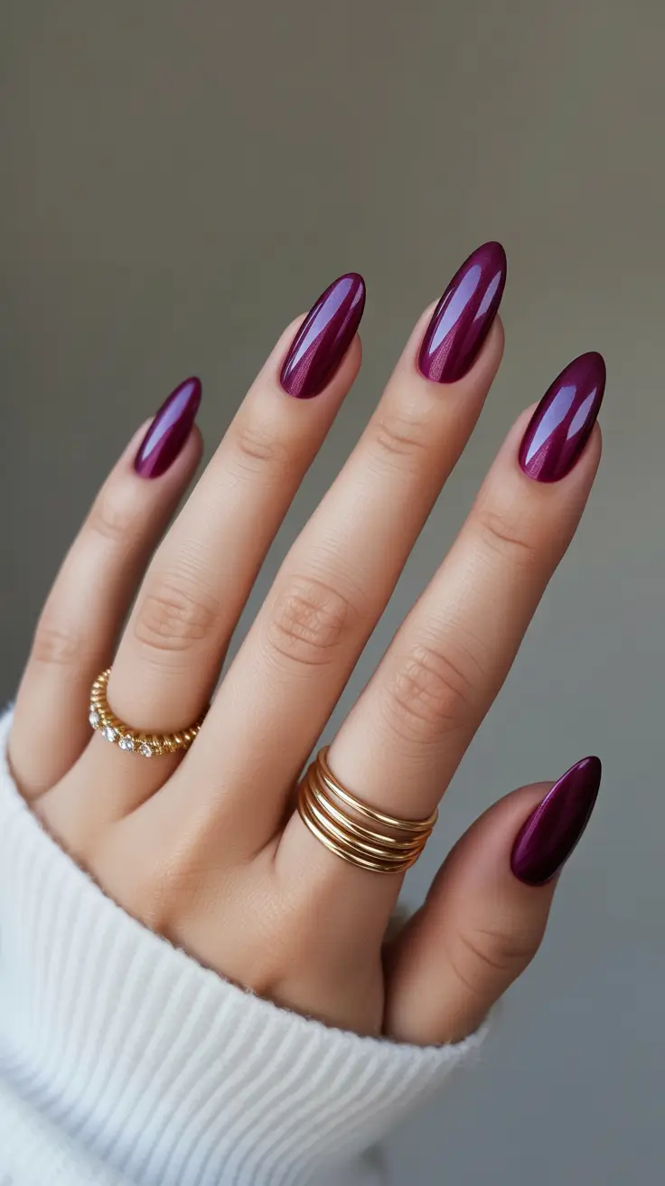 gel nail designs 2026 Deep Berry Shine With a Velvet Metallic Finish