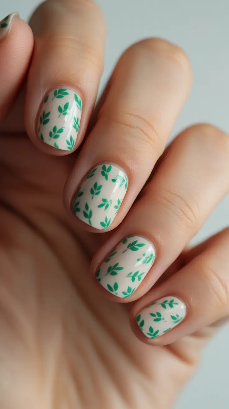 gel nail designs 2026 Mini Leaf Pattern on Soft Short Nails
