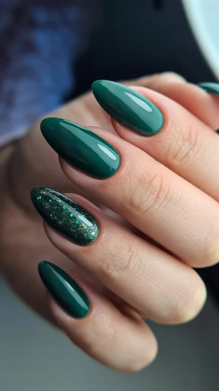 green nail designs 2026 Deep Forest Shine