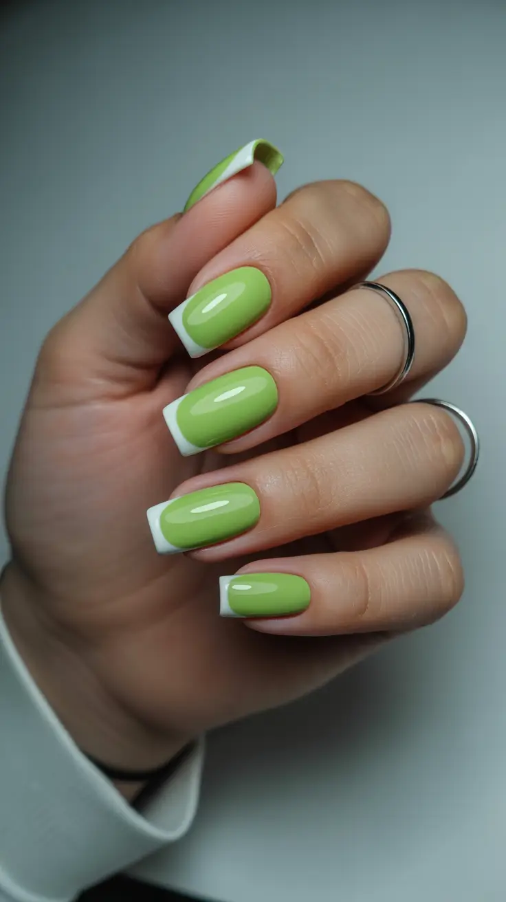 green nail designs 2026 Lime Block French