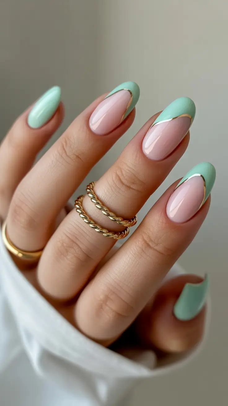 green nail designs 2026 Mint French Accents