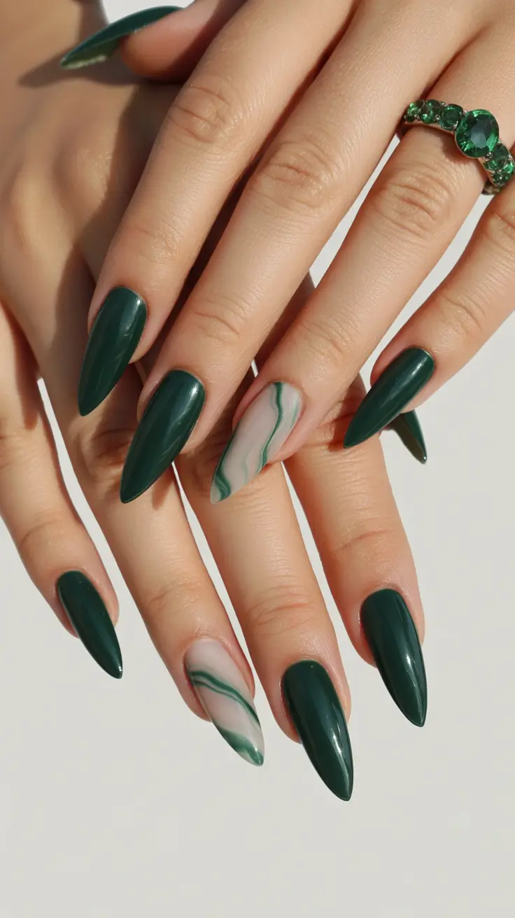 green nail designs 2026 Deep Emerald Elegance