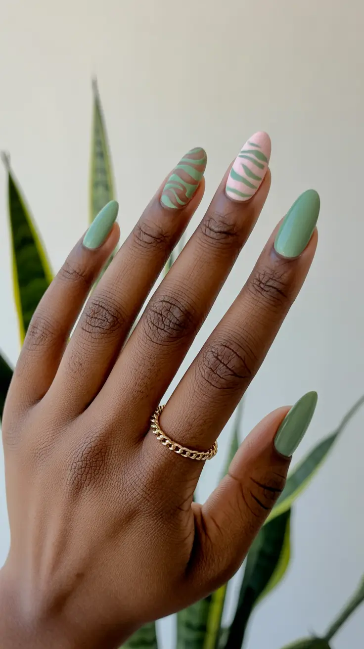 green nail designs 2026 Sage and Pastel Stripes