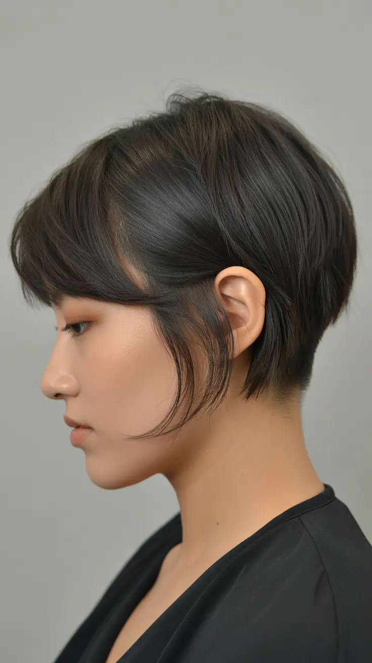 haircuts for thin fine hair short layers Glossy Short Pixie with Side Layers