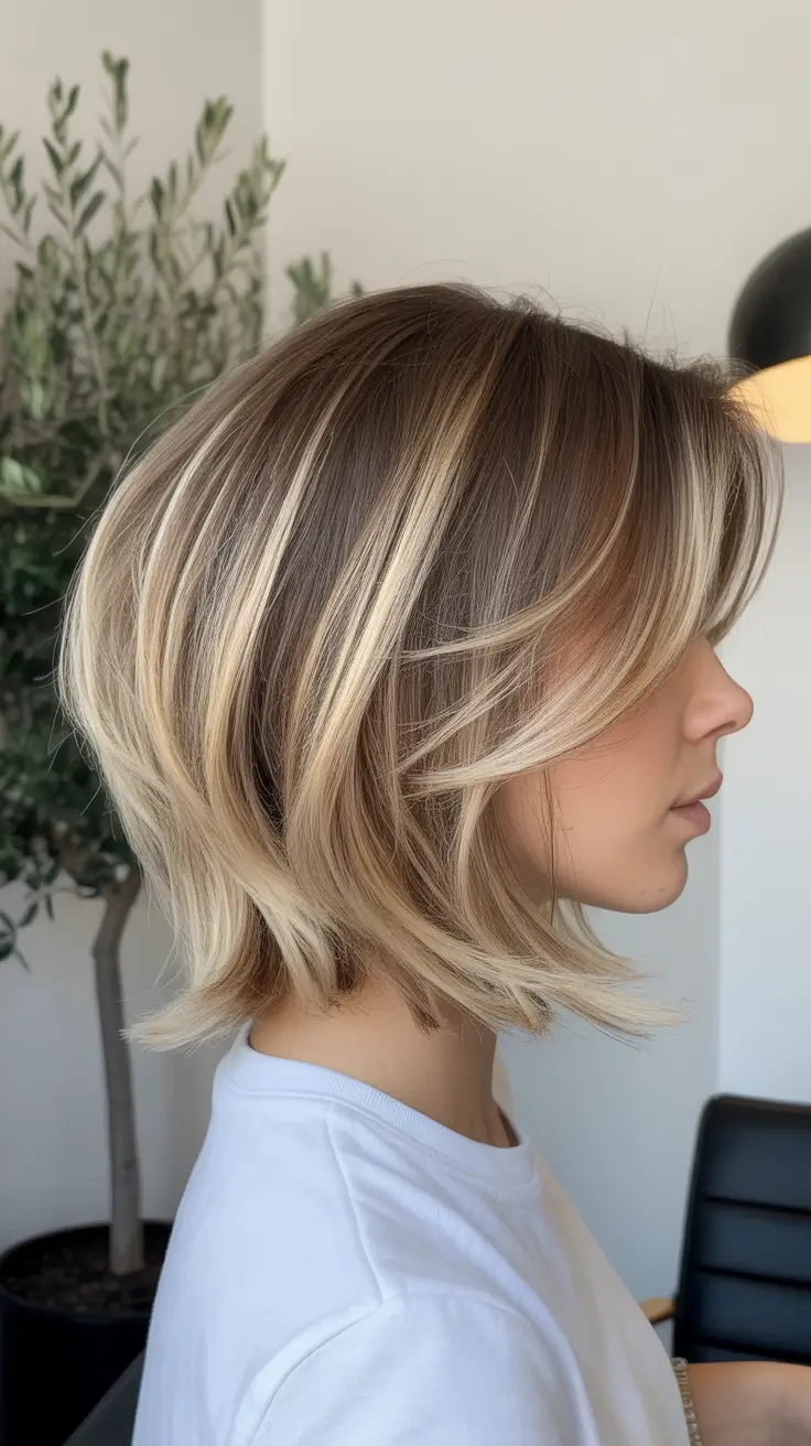 haircuts for thin fine hair medium short Layered Blonde Bob with Lived-In Volume