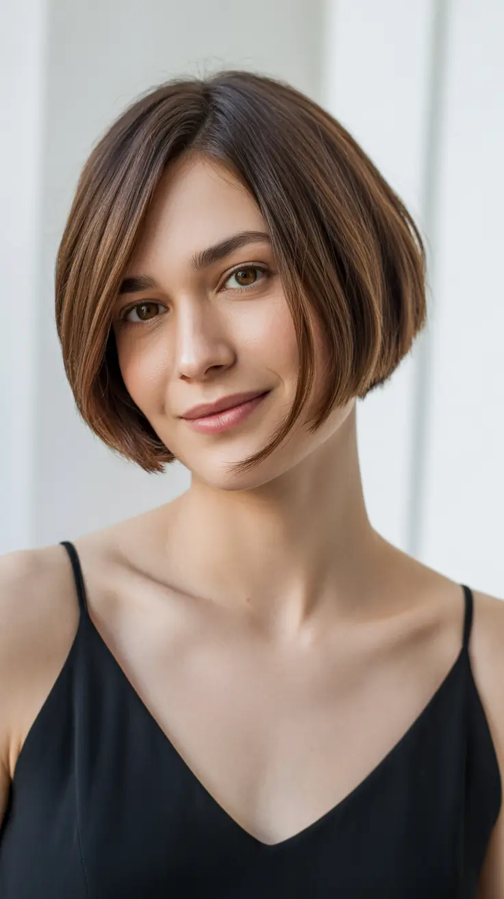 haircuts for thin fine hair short layers Classic Brunette Bob with Rounded Layers