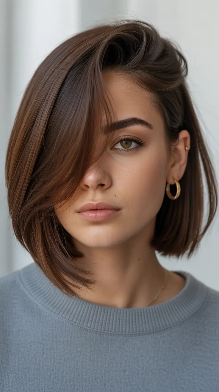 haircuts for thin fine hair straight Side-Parted Brunette Bob with Hidden Volume