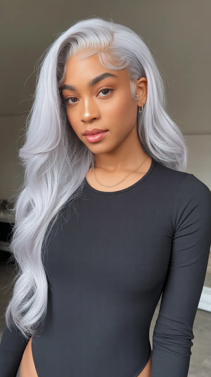 hairstyle trends for black women 2026 Icy Silver Cascading Waves