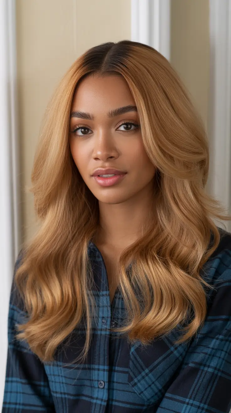 hairstyle trends for black women 2026 Soft Amber Layers with Center Part