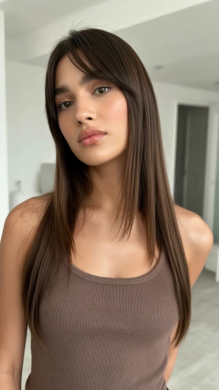 Hairstyles inspiration for 2026 Long Sleek Layers With Soft Curtain Fringe