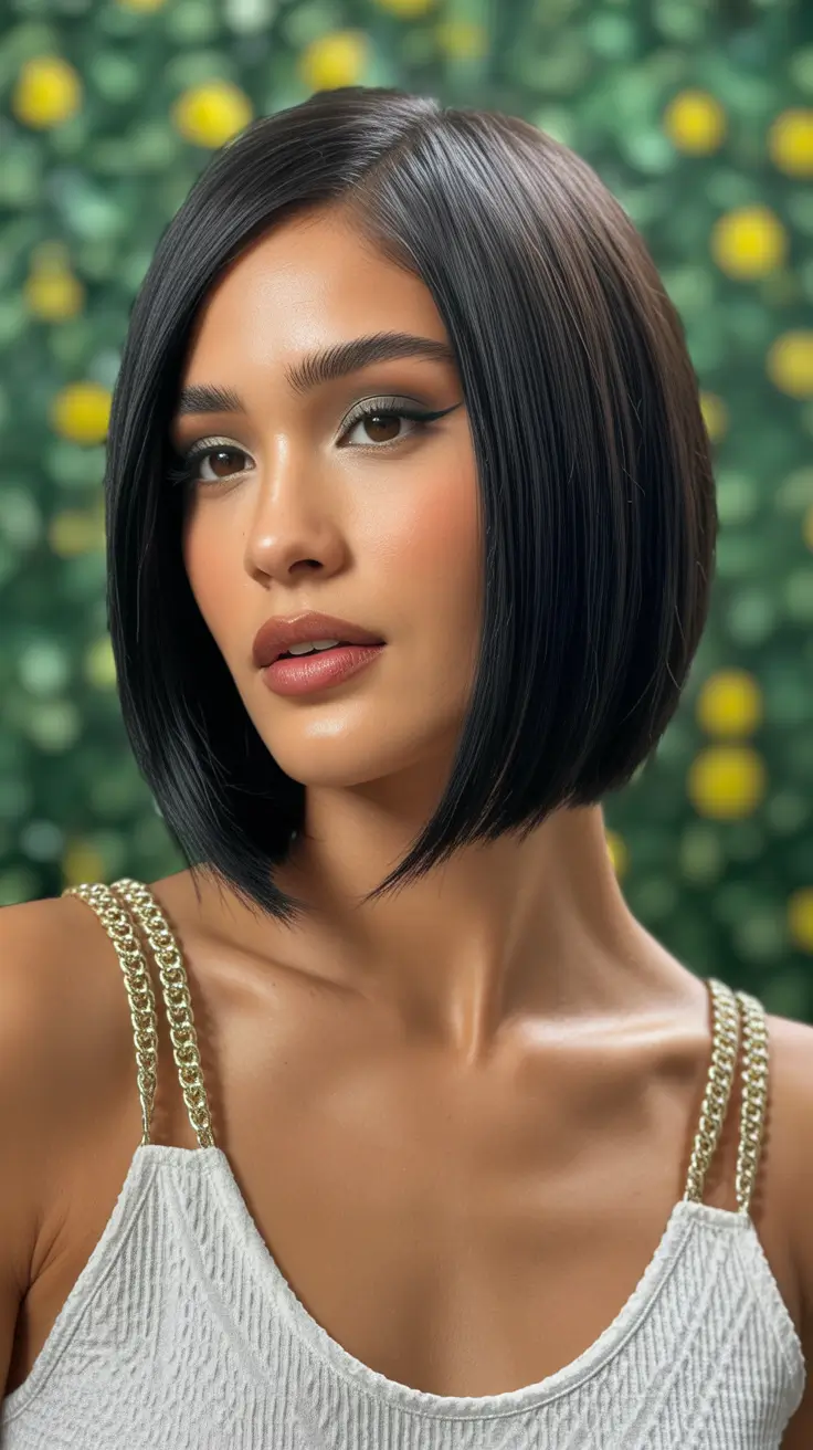 Hairstyles inspiration for 2026 Glass-Shine Sleek Bob With Tapered Front