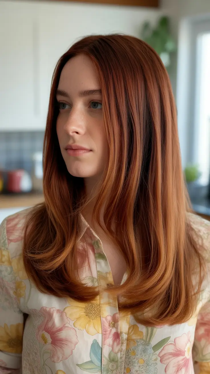 Hairstyles inspiration for 2026 Soft Copper Layers With Smooth Radiance