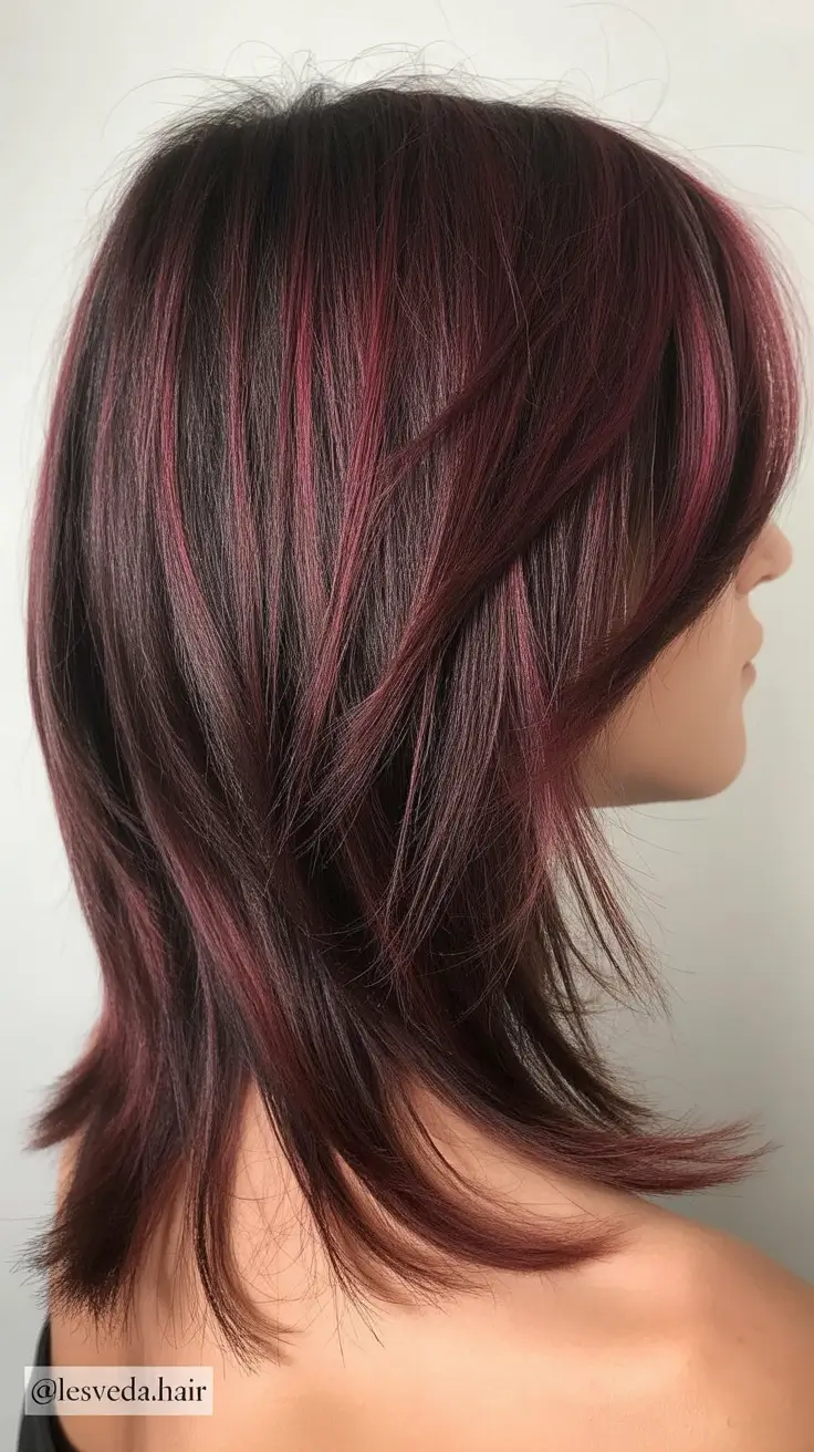 Hairstyles inspiration for 2026 Layered Berry Tones With Feathered Movement