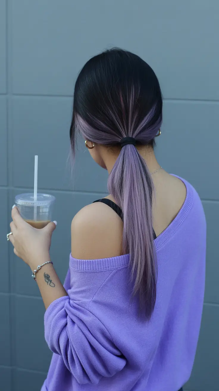 Hairstyles inspiration for 2026 Lavender-Dipped Ponytail With Soft Face Pieces